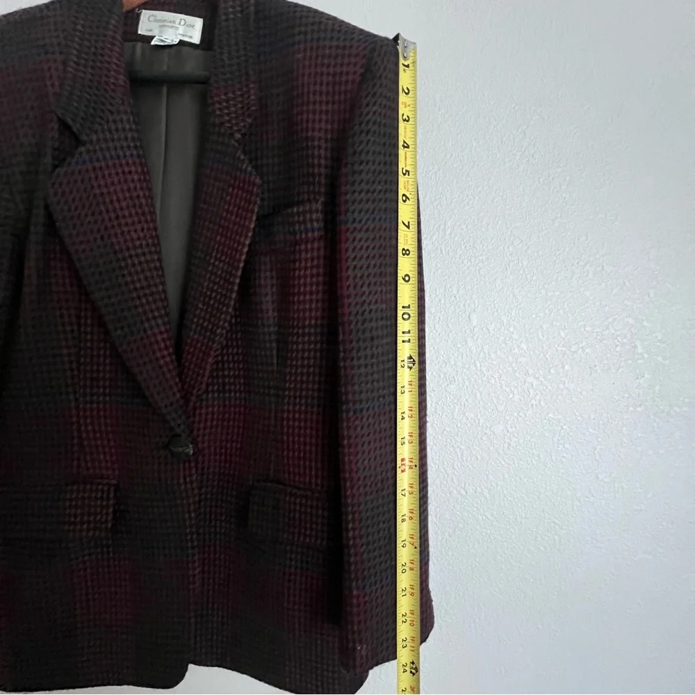 Vintage Christian Dior Women’s Wool Plaid Blazer Size 8 Dark Red